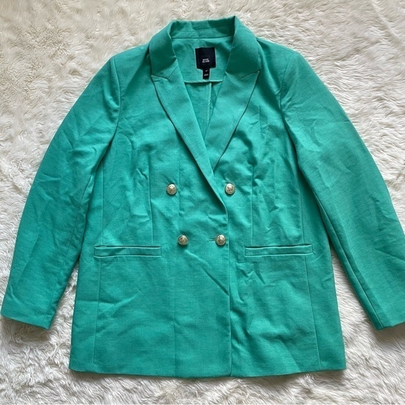 River Island Blazer Double Breasted Gold Button Green Plus Size 14 - Picture 5 of 14
